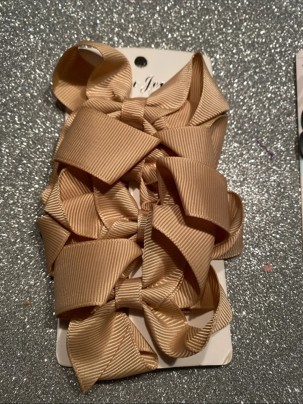 Kids Beige Bow & Glitter Flower Hair Clip Set